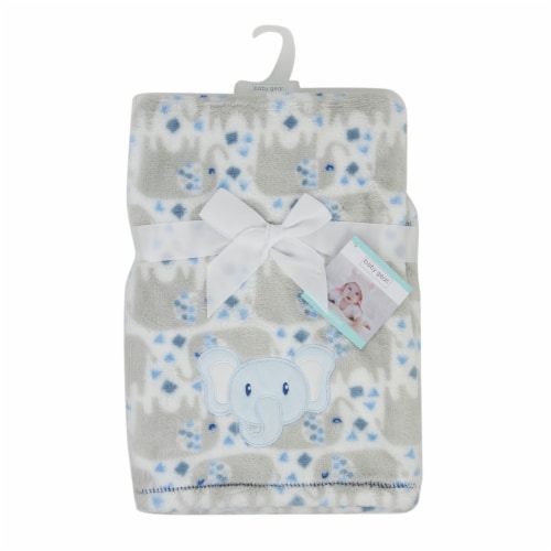 Cutie Pie Elephant Plush Baby Blanket - Blue Perspective: left