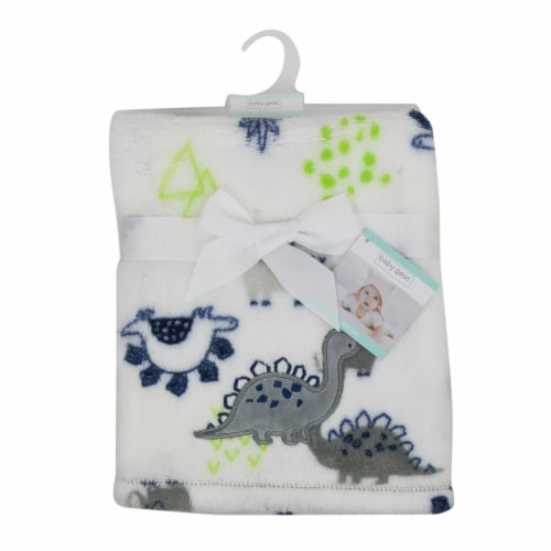 Cutie Pie Dino Print Plush Baby Blanket - Grey Perspective: left