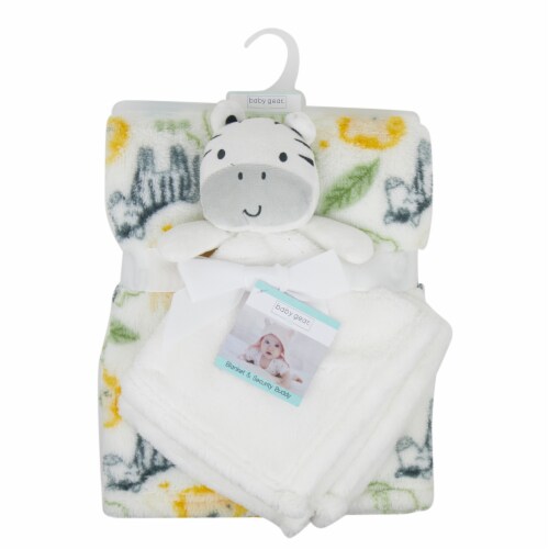 Cutie Pie Zebra Plush Baby Blanket Set - White Perspective: left