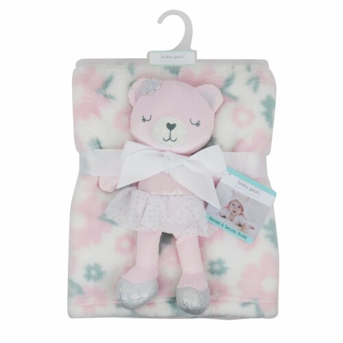 Cutie Pie Plush Baby Blanket & Buddy Bear Set - Pink Perspective: left