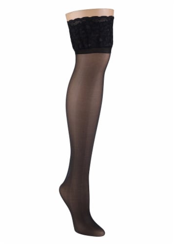 Ellen Tracy 1pk Lace Thigh High Socks - Black Perspective: left
