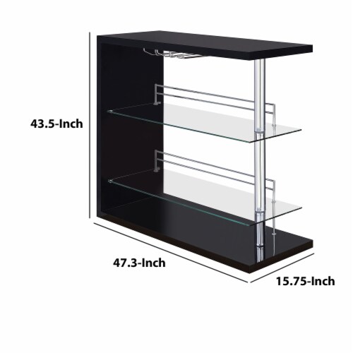 Enticing Rectangular Bar Unit With 2 Shelves And Wine Holder, Black Perspective: left