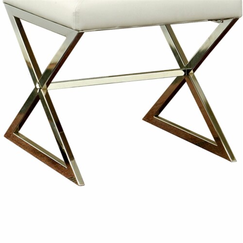 Benjara 20  Contemporary Leather Upholstery Stool with Metal Base in White Perspective: left