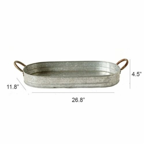 Benzara I457-AMC0011 4.5 x 11.8 x 26.8 in. Galvanized Metal Tray with Ear Handles - Gray Perspective: left