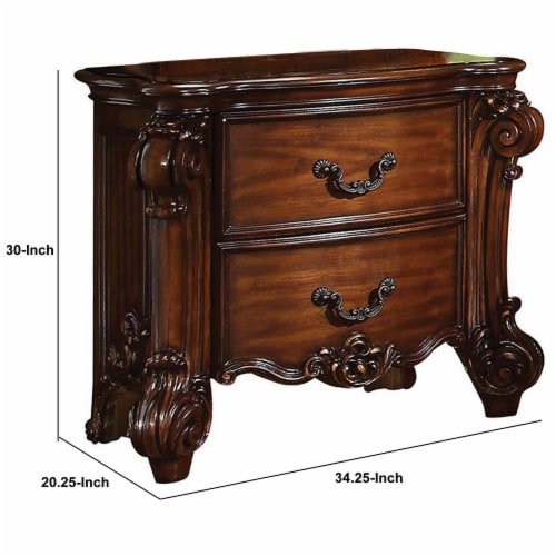Traditional Style Wooden Nightstand With Two Drawers, Cherry Brown Perspective: left