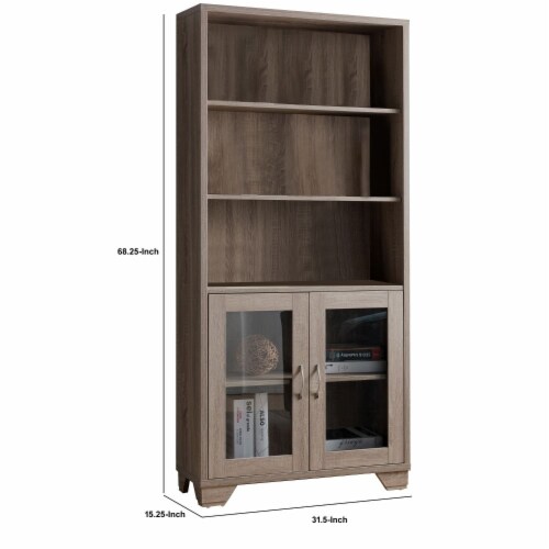 Benjara 31.5  Transitional Wood Book Cabinet with 3 Display Shelves in Brown Perspective: left