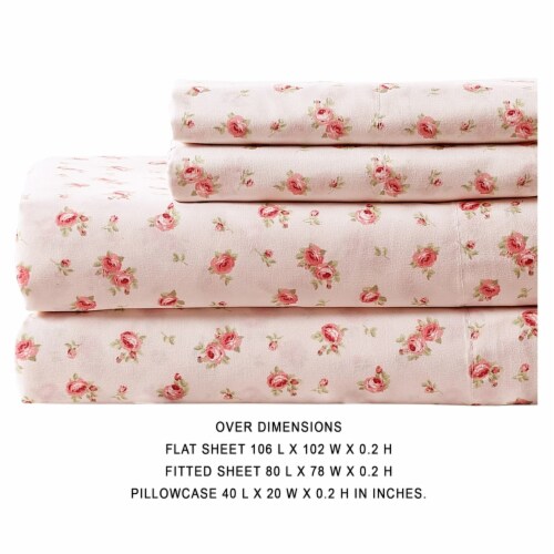 Melun 4 Piece Rose Pattern King Size Microfiber Sheet Set The Urban Port, Pink Perspective: left