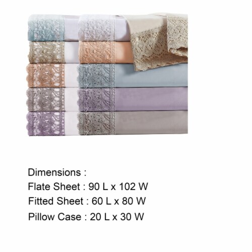 Udine 4 Piece Queen Size Microfiber Sheet Set with Crochet Lace The Urban Port, White Perspective: left