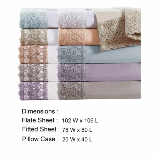 Udine 4 Piece King Size Microfiber Sheet Set with Crochet Lace The Urban Port, Pink Perspective: left