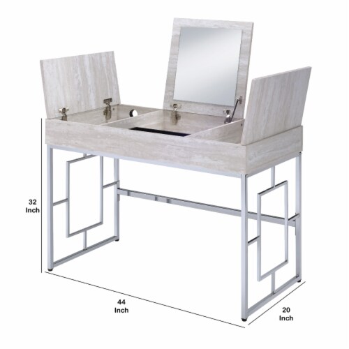 Wood and Metal Vanity Desk with Lift Top Compartments Silver and
