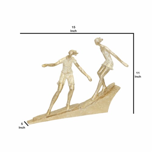 Miniature Polyresin Surfing Couple Statuetted, Gold Saltoro Sherpi, 1