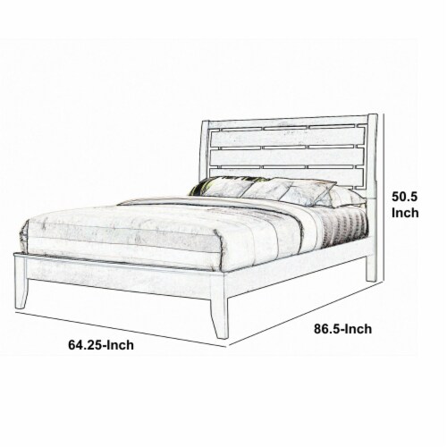 Transitional Wooden Queen Size Bed With Slatted Style Headboard, Gray