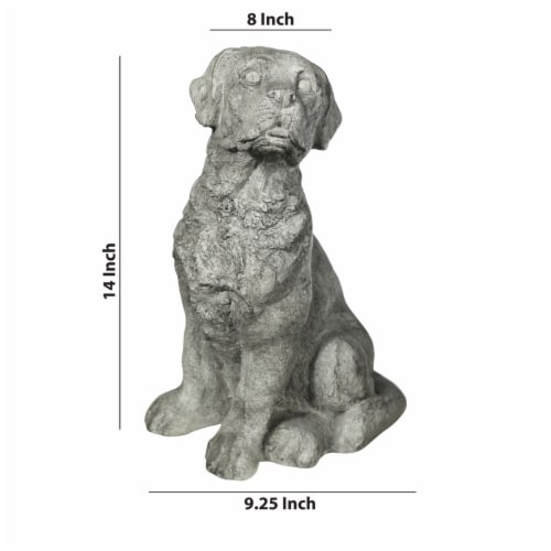 Saltoro Sherpi Border Terrier Dog Fiberstone Figurine in Sitting Position, Distressed Gray Perspective: left
