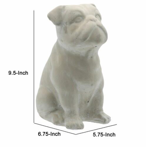 Benjara BM208405 Cement Bulldog Sitting Figurine Looking Straight - Weathered Gray Perspective: left