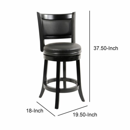 Round Wooden Swivel Counter Stool with Padded Seat and Back, Black- Saltoro Sherpi Perspective: left