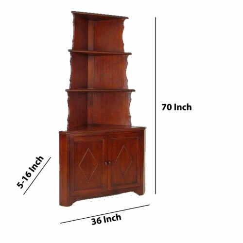 Wooden Corner Bookcase with 3 Shelves and 1 Cabinet, Brown Perspective: left