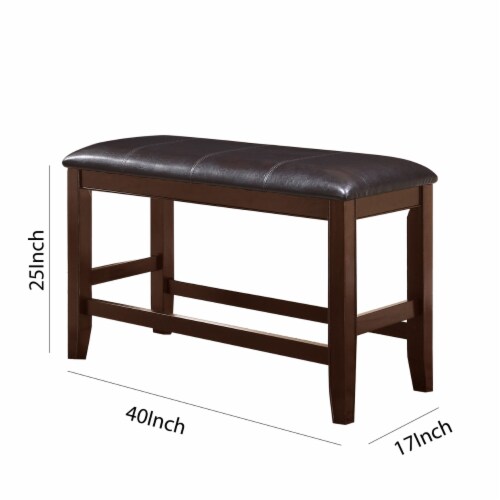 Wooden Counter Height Bench with Leatherette Seat Brown and Black