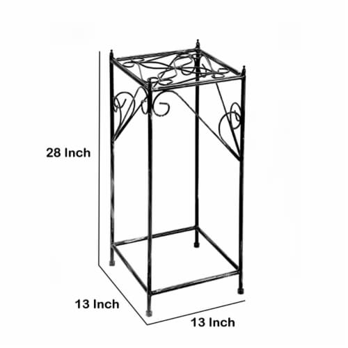 Benjara BM216730 Lattice Cut Square Top Plant Stand with Tubular Legs, Black - Large Perspective: left