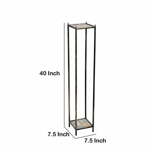 Benjara BM216734 2 Tier Square Stone Top Plant Stand with Metal Frame, Black & Gray - Large Perspective: left