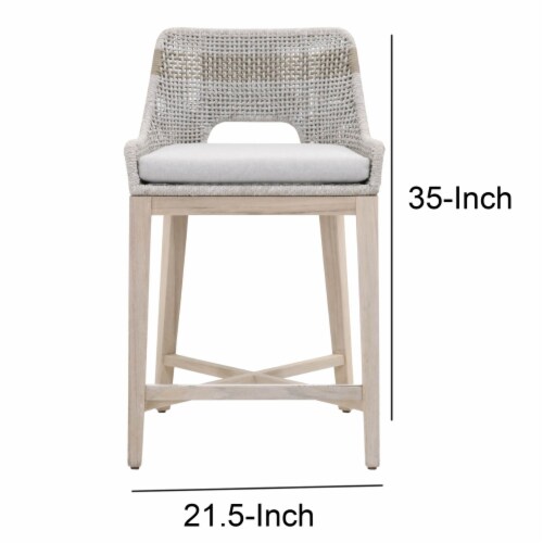 Interwoven Rope Counter Stool with Flared Legs and Cross Support, Gray Perspective: left