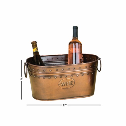 Metal Wine Cooler with Ring Handle and Studded Nail Accents, Bronze- Saltoro Sherpi Perspective: left