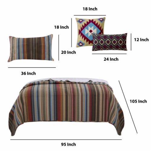 Stripe Pattern Cotton Quilt Set with 2 Pillows and 2 Quilt Shams,Multicolor Perspective: left