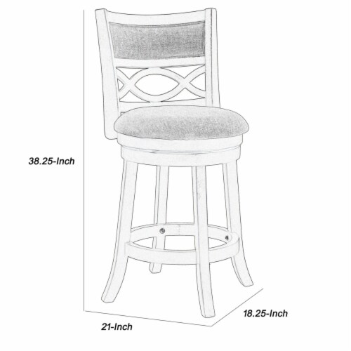 Benjara 38.25 Modern Solid Wood Lattice Back Swivel Counter Stool in Gray Perspective: left