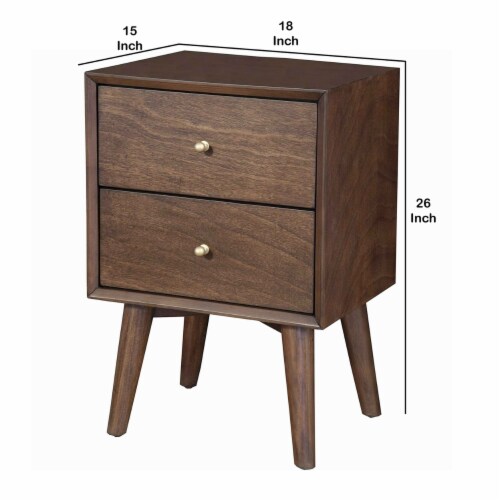 Mid Century Modern Wooden Nightstand with 2 Drawers and Slanted Legs