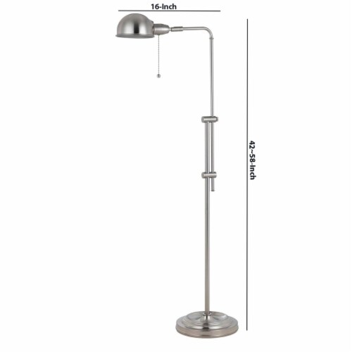 Adjustable Height Metal Pharmacy Lamp with Pull Chain Switch, Silver- Saltoro Sherpi Perspective: left