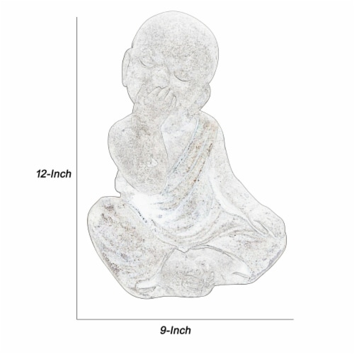 Benjara BM221082 Polyresin Baby Monk Figurine with Covered Mouth, Weathered Gray Perspective: left
