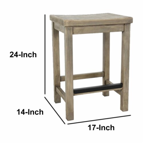 Wooden Counter Height Stool with Grain Details, Natural Gray Perspective: left
