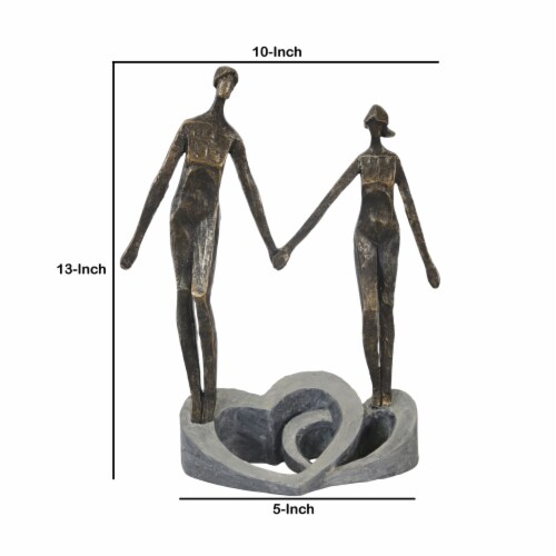 13 Inch Polyresin Couple Holding Hand Figurine, Bronze Saltoro Sherpi