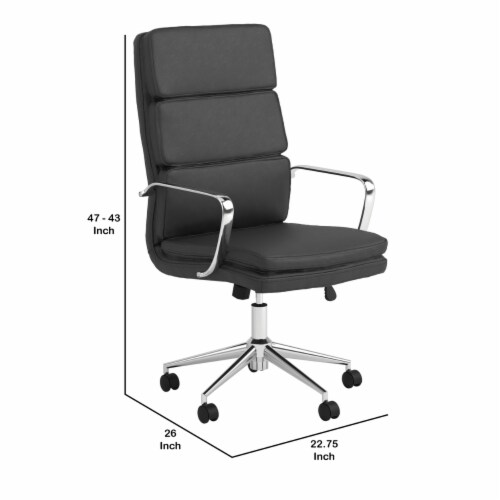 Horizontal Stitched Adjustable Leatherette Office Chair, Black and Chrome- Saltoro Sherpi Perspective: left