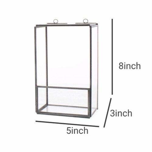 Metal and Glass Box Shelf, Small, Gray and Clear- Saltoro Sherpi Perspective: left