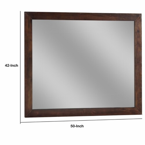 Rustic Style Rectangular Wooden Frame Dresser Mirror, Brown- Saltoro Sherpi Perspective: left