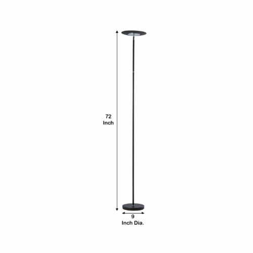 Floor Lamp with Adjustable Torchiere Head and Sleek Metal Body, Black- Saltoro Sherpi Perspective: left