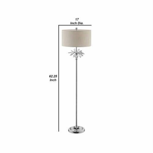Floor Lamp with Starburst Crystal Accent, Gray and Silver- Saltoro Sherpi Perspective: left