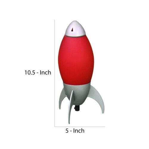 Kid Table Lamp with Rocket Design Silhouette, Red- Saltoro Sherpi Perspective: left