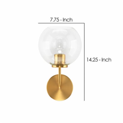Wall Sconce with Metal Frame and Glass Shade, Brass- Saltoro Sherpi Perspective: left