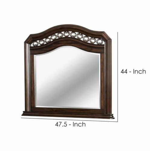 Wall Mirror with Camelback Top Wooden Molded Frame, Espresso Brown, 1