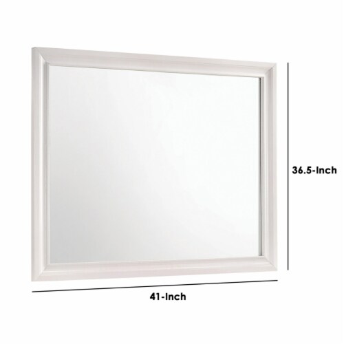Rectangular Wooden Mirror with Molded Trim Details, White Perspective: left