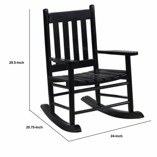 Rocking Chair with Slatted Design Back and Seat, Black- Saltoro Sherpi Perspective: left