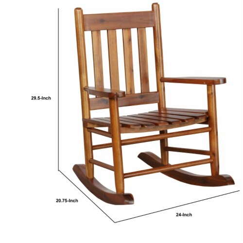 Rocking Chair with Slatted Design Back and Seat, Brown- Saltoro Sherpi Perspective: left