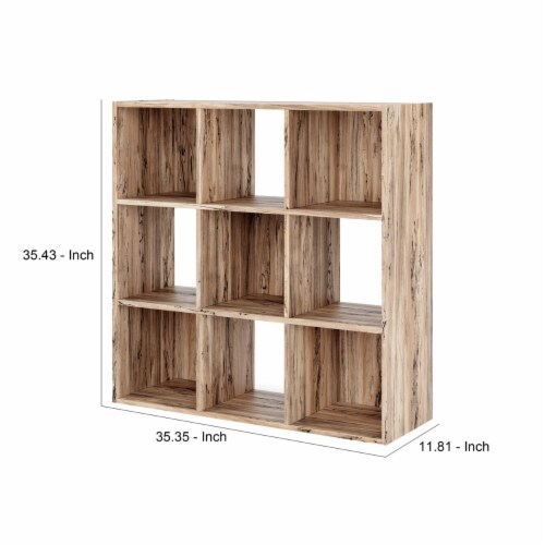 Wooden Organizer with 9 Storage Cubbies, Natural Brown- Saltoro Sherpi Perspective: left