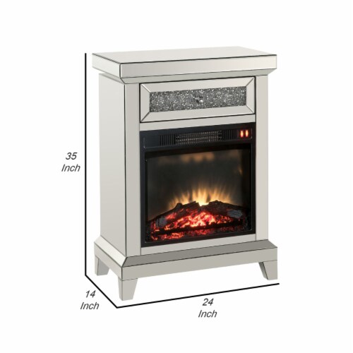 LED Fireplace with Remote Control and 1 Drawer, Silver Perspective: left