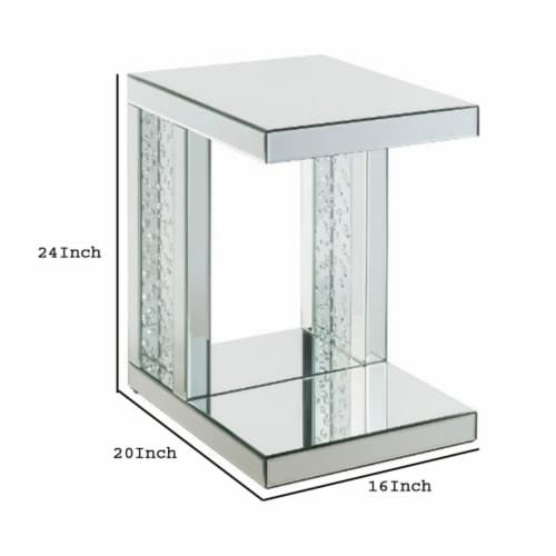 Mirrored Accent Table with C Shape and Faux Crystals, Silver Perspective: left