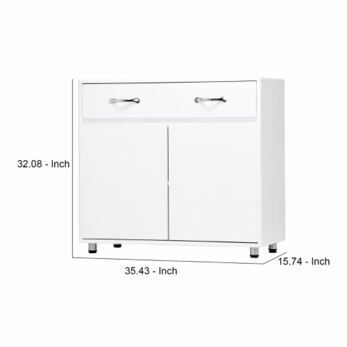 Server with 2 Door Storage and 1 Drawer, White- Saltoro Sherpi Perspective: left