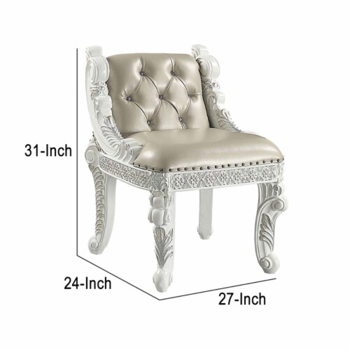 Vanity Stool with Nailhead Trim and Queen Anne Legs White