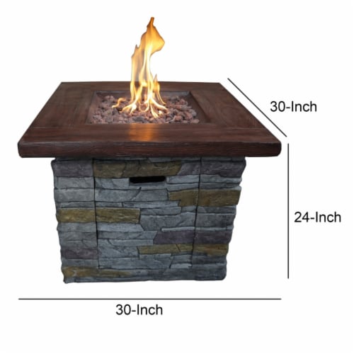Gas Fire Pit with Lava Rocks and Control Panel, Brown- Saltoro Sherpi Perspective: left