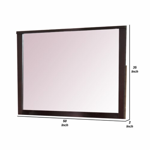 Fang 50 Inch Rectangular Dresser Mirror, Wood Frame, Dark Cherry Brown Perspective: left